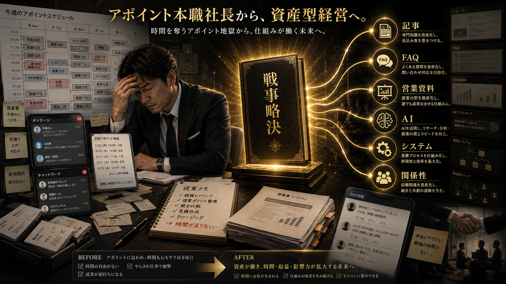 アポイントから資産型経営への転換を示した図解