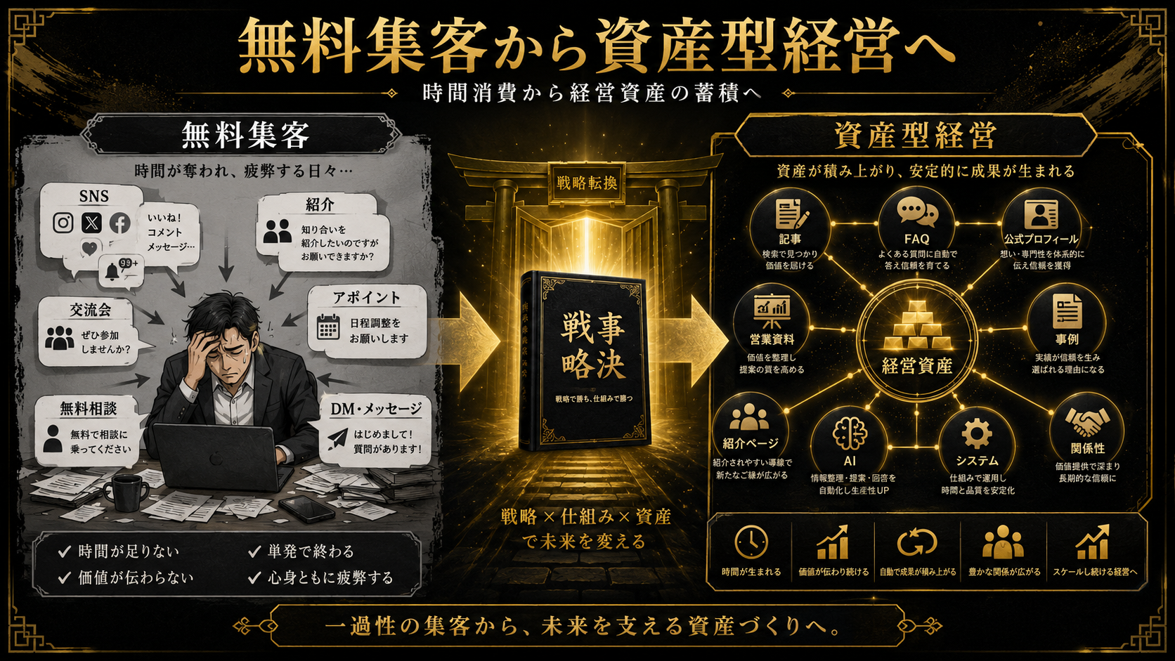 無料集客から資産型経営への転換図解